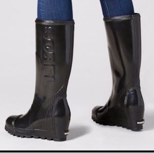 Sorel joan rain winter wedge tall black boots